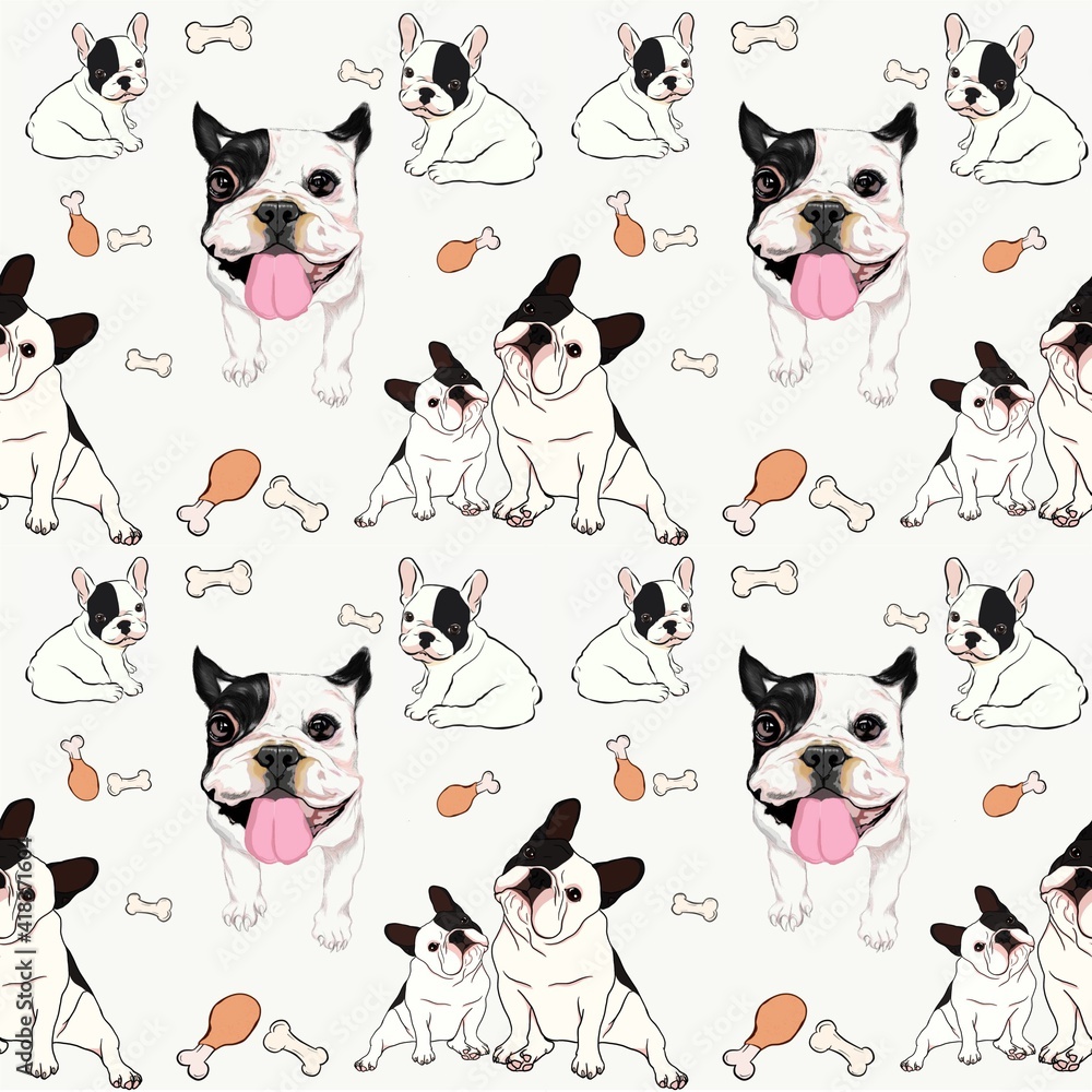 Obraz premium Hand drawn illustrations protrait of French Bulldog breed on white background design for seamless pattern