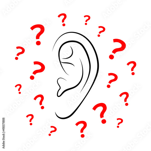 Contours of person's ear and plenty of question marks