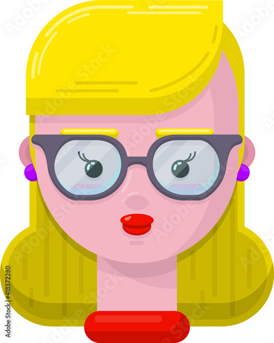 Happy Young Blonde Woman Wearing Eyeglasses Flat Vector Illustration Icon