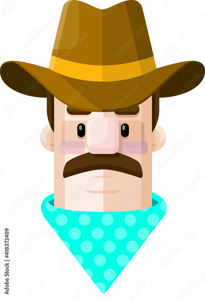 Old West Cowboy Flat Vector Illustration Icon Avatar