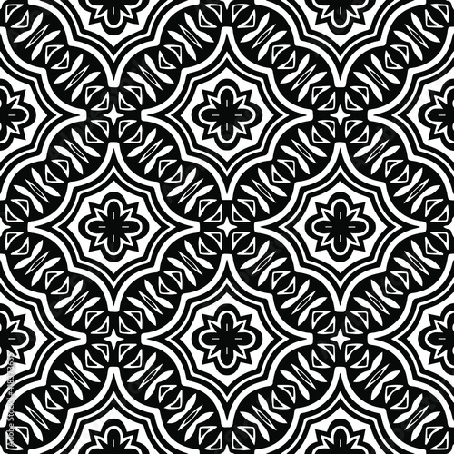 Geometric vector pattern with triangular elements. Seamless abstract ornament for wallpapers and backgrounds. Black and white patterns..
