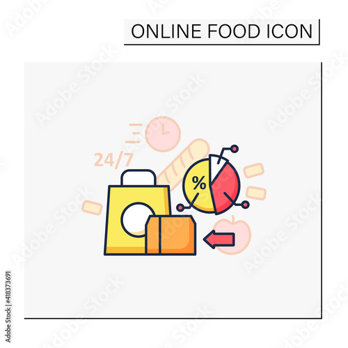 Ready-made ration color icon. Delivery service. Fast, express food delivery and other goods. Quickly move on. Timely completed. Online shopping concept. Isolated vector illustration