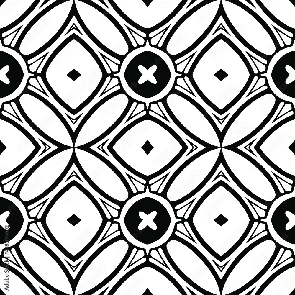 Obraz premium Geometric vector pattern with triangular elements. Seamless abstract ornament for wallpapers and backgrounds. Black and white patterns.. 