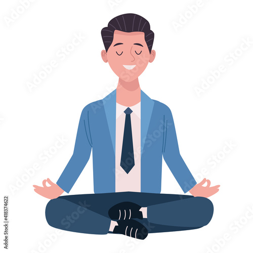 businessman relaxing practicing yoga lotus position