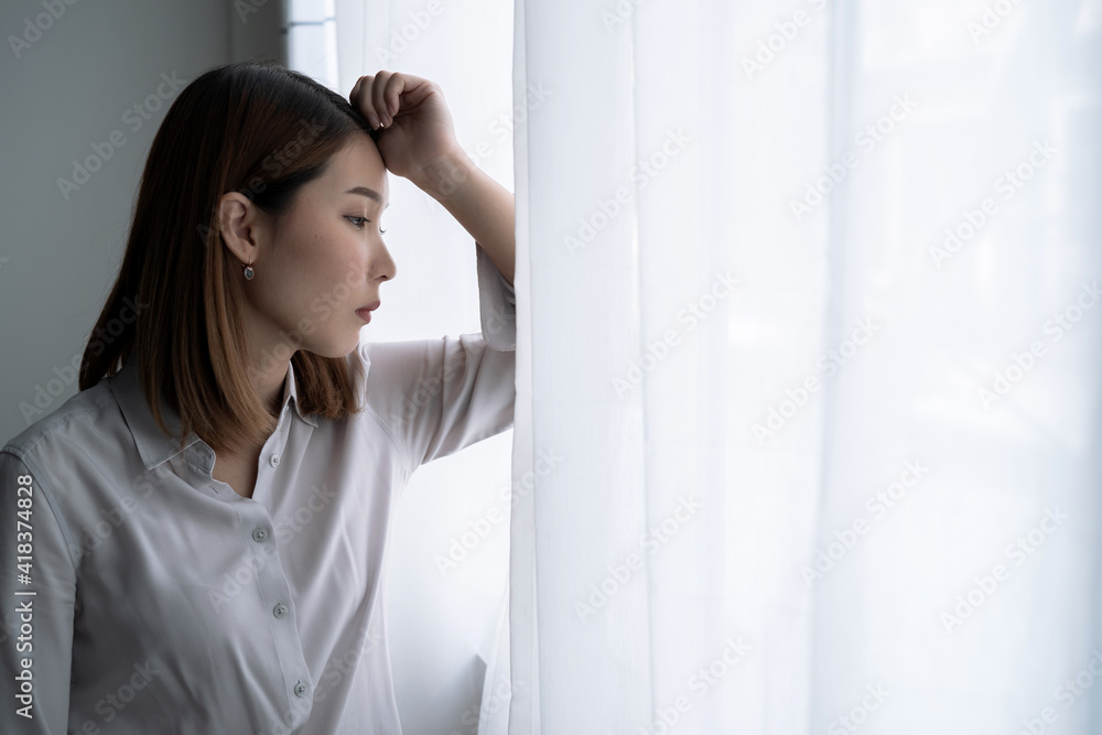 Asian woman with stress, She kept herself alone in her bedroom, Depression. Asian woman with stress, She kept herself alone in her bedroom, Depression.