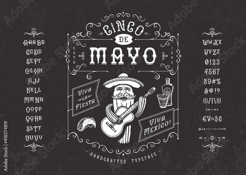 Font Cinco de Mayo. Craft retro vintage typeface