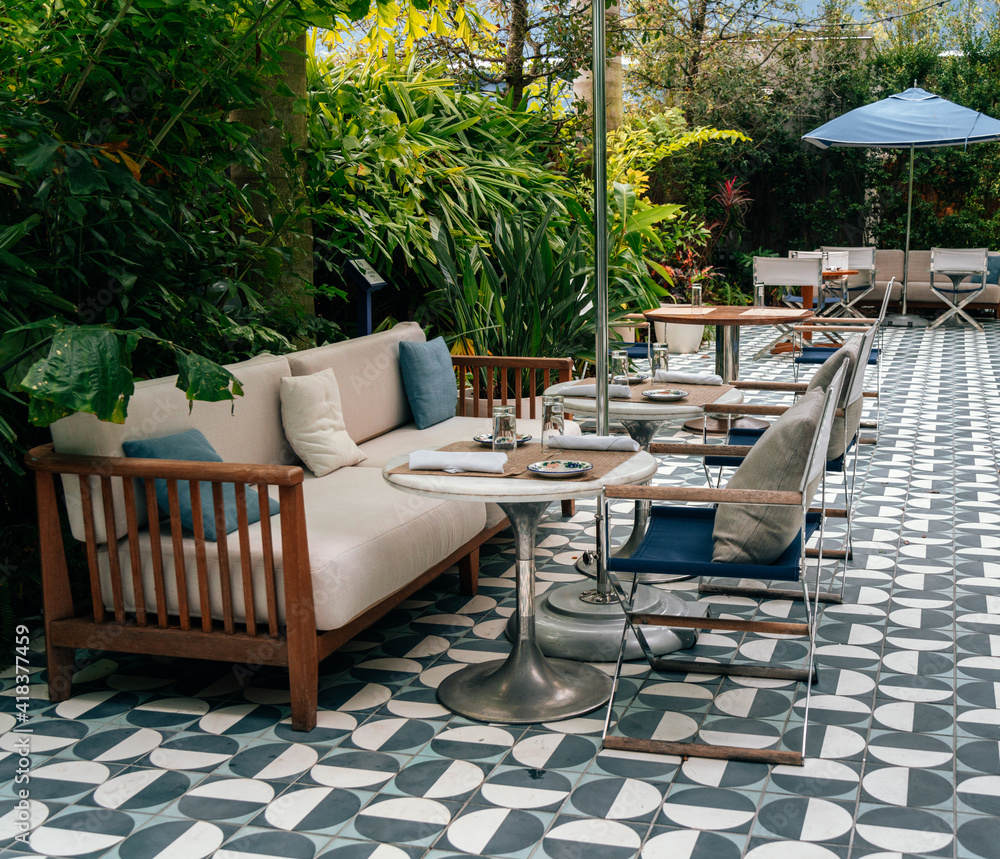 Fototapeta premium table and chairs on the terrace restaurant 