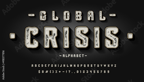 Font Global Crisis. 3d vintage display typeface photo