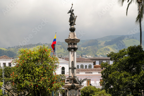 Quito, Ecuador - March 24 2018: The plaza in front of the presidential palace in Quito, Ecuador.
