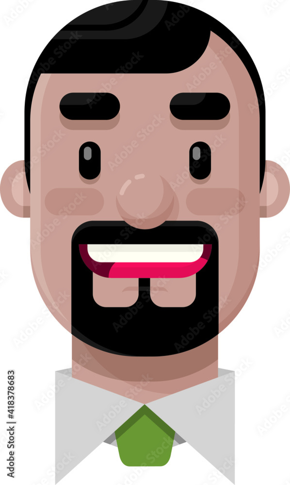 Happy Young Man with a Dark Goatee Flat Vector Illustration Icon Avatar
