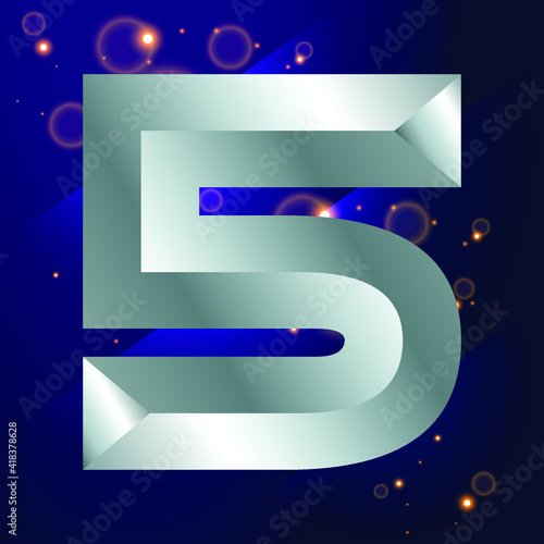 Metal Beveled number and on a dark beautiful background. Stock vector font for your headlines, posters, etc.