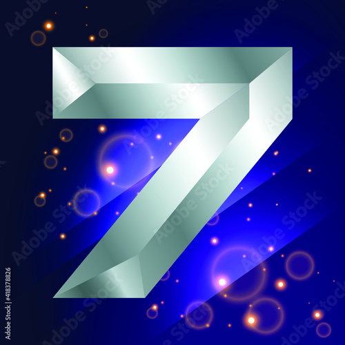 Metal Beveled number and on a dark beautiful background. Stock vector font for your headlines, posters, etc.