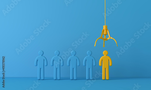 Foto Employee recruitment concept with claw picking a new team member