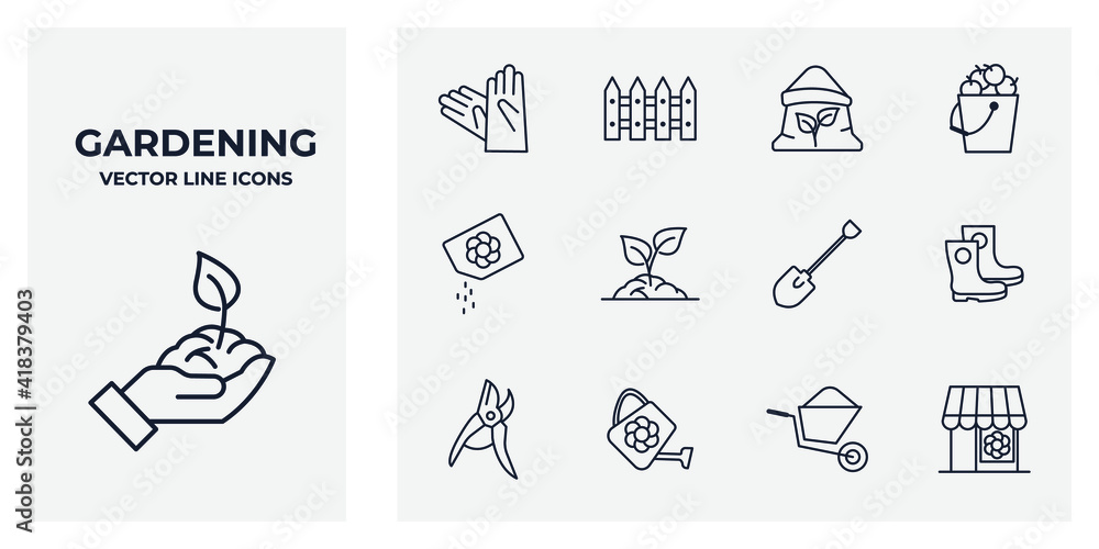 Set of Flower and Gardening icon. Gardening pack symbol template for graphic and web design collection logo vector illustration Set of Flower and Gardening icon. Gardening pack symbol template for graphic and web design collection logo vector illustration