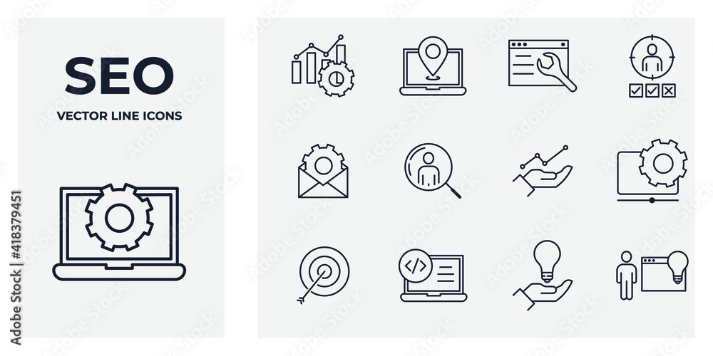 Set of SEO icon. Search Engine Optimization pack symbol template for graphic and web design collection logo vector illustration Set of SEO icon. Search Engine Optimization pack symbol template for graphic and web design collection logo vector illustration