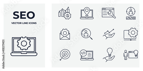 Set of SEO icon. Search Engine Optimization pack symbol template for graphic and web design collection logo vector illustration