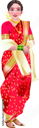 Beautiful young girl in Indian Traditional Maharashtrian nine-yard saree	