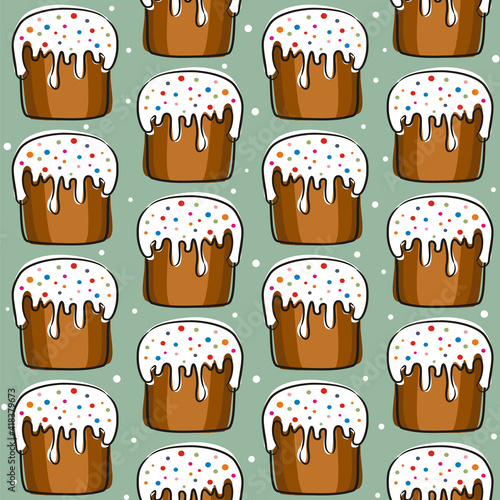 Seamless pattern with hand drawn easter cakes. Vector illustration in doodle style.