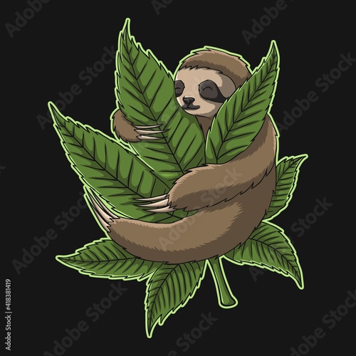 Sloth Hug Weed vector illustration