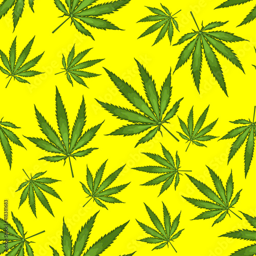 Weed Realistic Leaves. Foliage Hemp Marijuana Print Market. Marijuana Leaf.