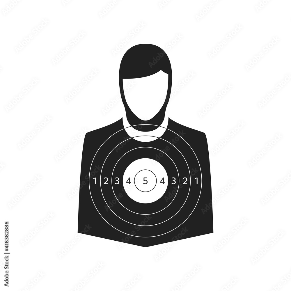 Vector illustration of shooting target with man silhouette isolated on white background. Target