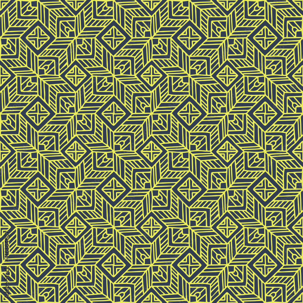 seamless pattern with geometric yellow flowers and dark gray background, vector,