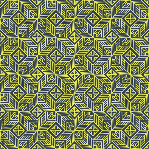 seamless pattern with geometric yellow flowers and dark gray background  vector 