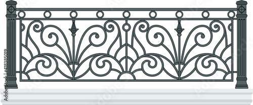 Iron railings for the city. Blacksmithing. Urban design. Balcony. Terrace. Art Deco. Isolated. White background.
