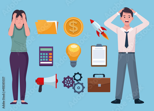 business couple stressed for information overload