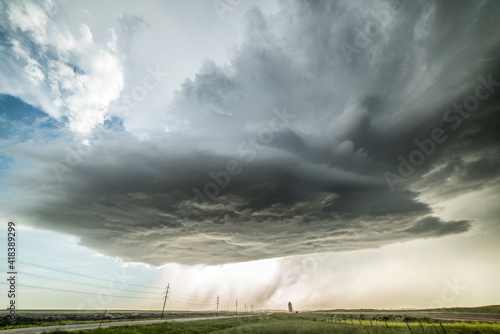 High-based, low precipitation supercell spins across the plains of Wyoming, dropping large hail that damaged property, USA photo