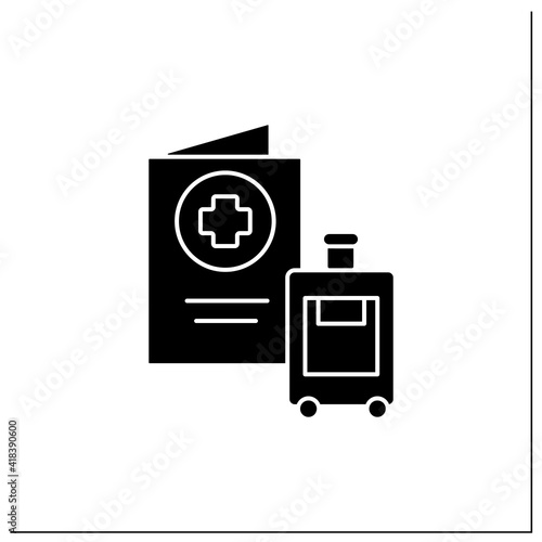 Health passport glyph icon. Necessary document about health status for travel. Vaccinated card.Surely put in suitcase.Covid19 concept. Filled flat sign. Isolated silhouette vector illustration