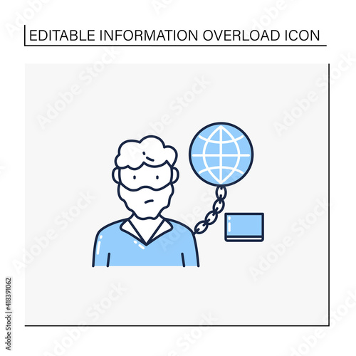 Internet addition line icon. Excessive or poorly controlled dependency regarding computer use and internet. Information overload concept. Isolated vector illustration.Editable stroke