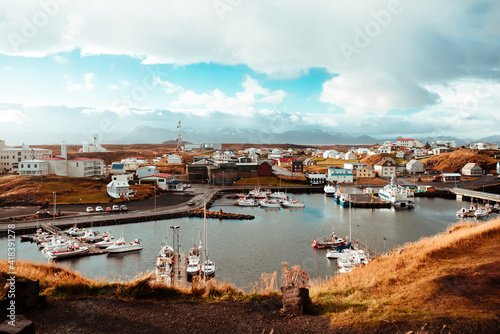 Boats moored in harbour, Stykkish√≥lmur, Snafellsnes- og Hnappadalssysla, Iceland photo