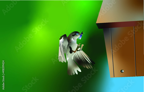 Bird returning to nest with meal