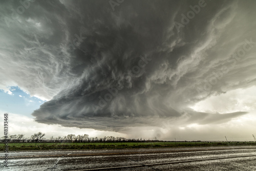 Landscape with massive supercell in the Eastern Texas panhandle, USA. Massive baseball-sized hail fell with this storm photo