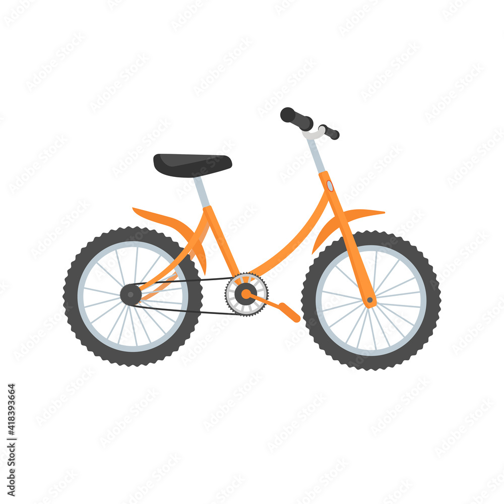 Vector illustration of bicycle orange, bike, wheel, transportation type. Flat style.