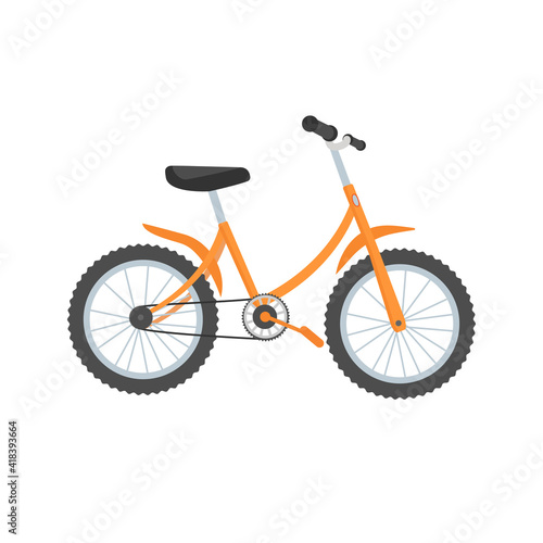 Vector illustration of bicycle orange, bike, wheel, transportation type. Flat style.