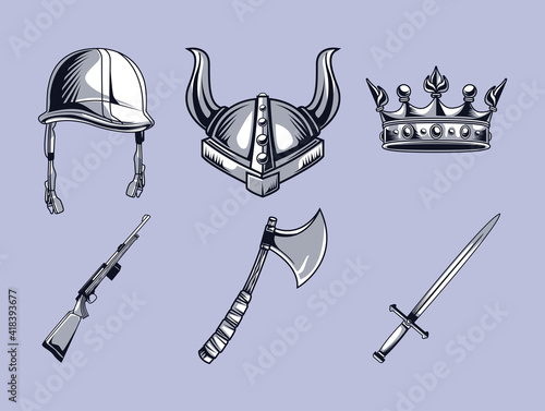 helmets and weapons