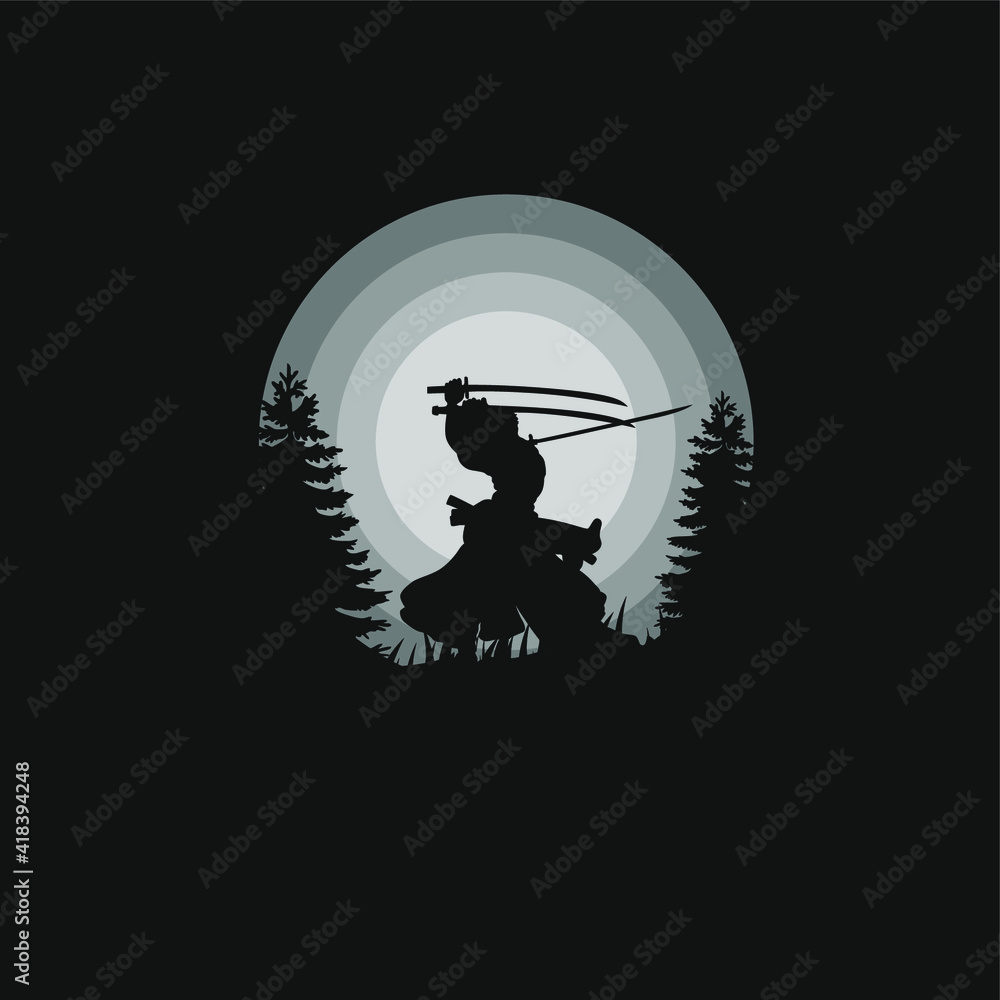 Roronoa Zoro Silhouette Vector Illustration Logo Designs. Landscape