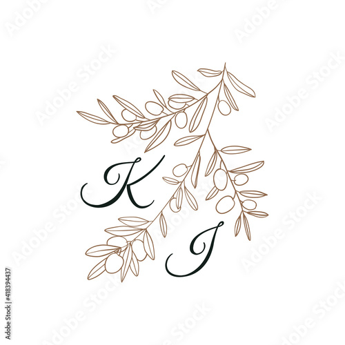 Nature Initials isolated design, uppercase letters with olive branch. Vector nature monogram for wedding, greeting.  © vivali