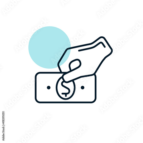 Hand holding money or money in hand outline icon
