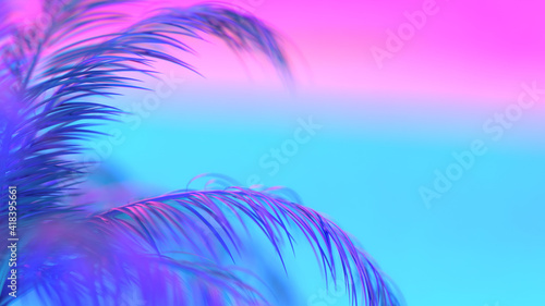 Palm tree branch. Vivid colors. 3D rendering. Abstract backround. Graphic design.  © Bokehstore