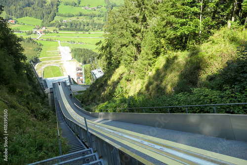 Εκτύπωση καμβά A view from a top of ski jumping hill at Bad Mitterndorf, in the Styrian part of Salzkammergut, Austria, during the summer