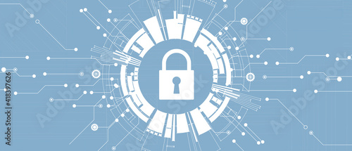 internet digital security technology concept for business background. Lock on circuit board