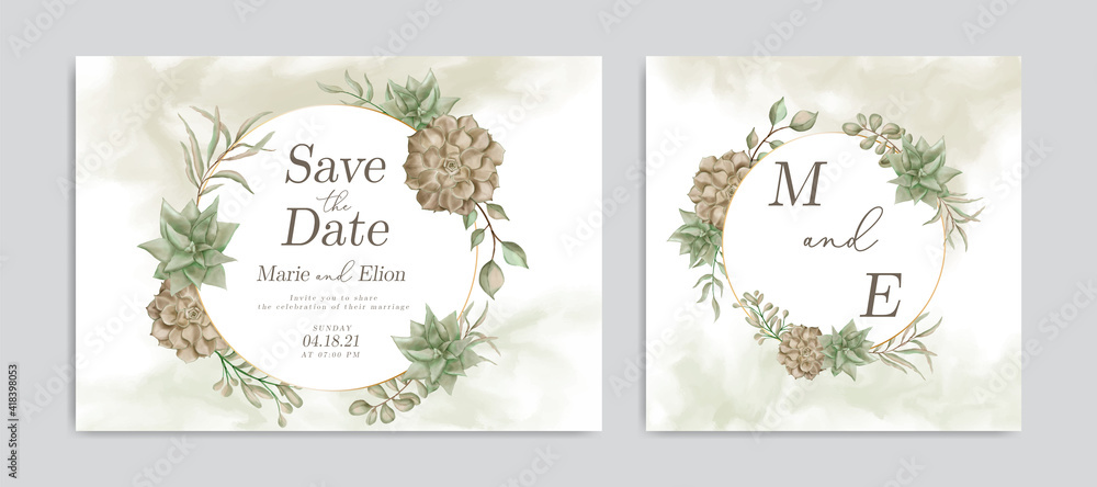 Vintage wedding invitation card with watercolor floral frame
