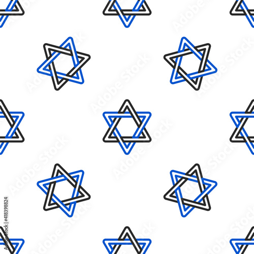 Line Star of David icon isolated seamless pattern on white background. Jewish religion symbol. Symbol of Israel. Colorful outline concept. Vector.