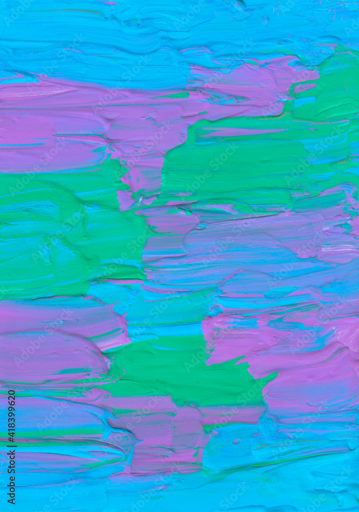 Abstract faded blue, purple and green background. Textured minimalist backdrop. Brush strokes on paper. Contemporary art