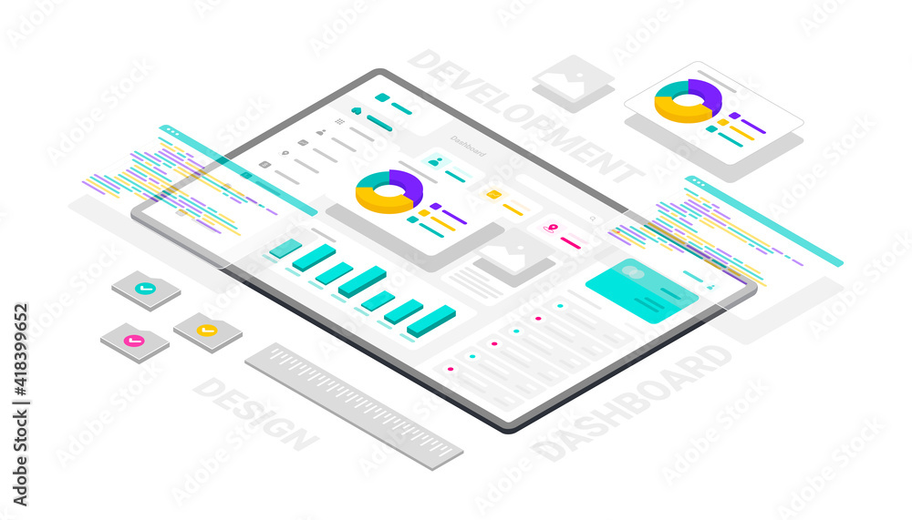 Dashboard website and software technology development 3d isometric illustration Dashboard website and software technology development 3d isometric illustration