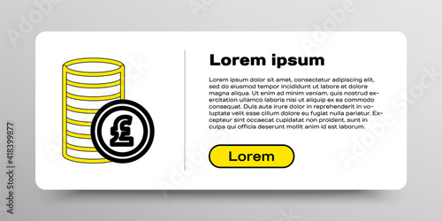 Line Coin money with pound sterling symbol icon isolated on white background. Banking currency sign. Cash symbol. Colorful outline concept. Vector.