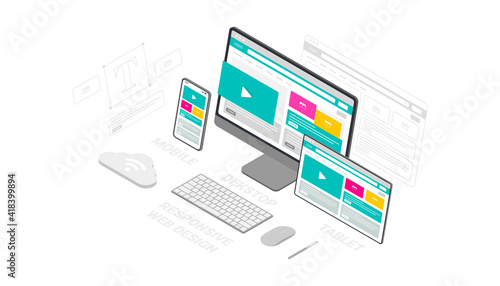 Website template design. Modern vector illustration 3d isometric of web page design for website and mobile website development. Easy to edit and customize.